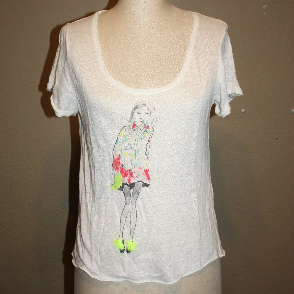 ZARA COLLECTION BASIC T-SHIRT GIRL IN COLORFUL DRESS GRAPHIC DESIGN - MEDIUM 4 6